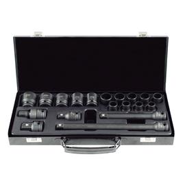 "Garnitura nasadnih ključeva 10-27 mm 12-ugaoni kovani prihvat 1/2"" sa nastavcima i adapterima u plastičnom koferu JBM"